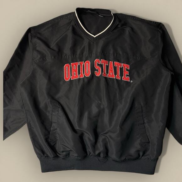 Ohio State Buckeyes Jacket XL Black Red Windbreaker Vintage OSU Pullover - Picture 1 of 4